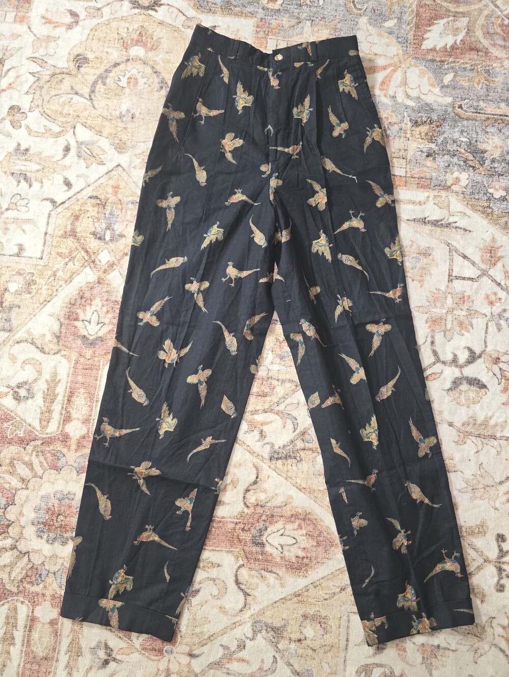 Women's Black Printed High-Waist Quail Trousers